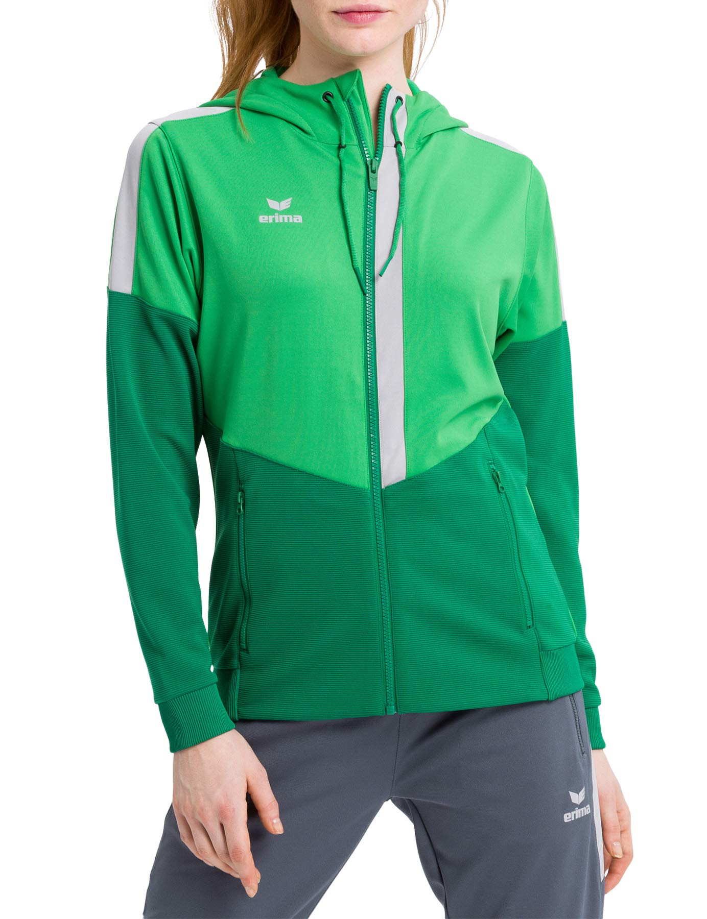 Erima Squad Training Jacket with Hood - Fern Green/Emerald/Silver Grey, 34