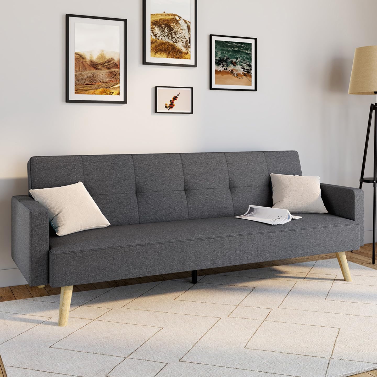 IDMarket - Canapé Droit scandinave 3 Places Convertible Lars Gris