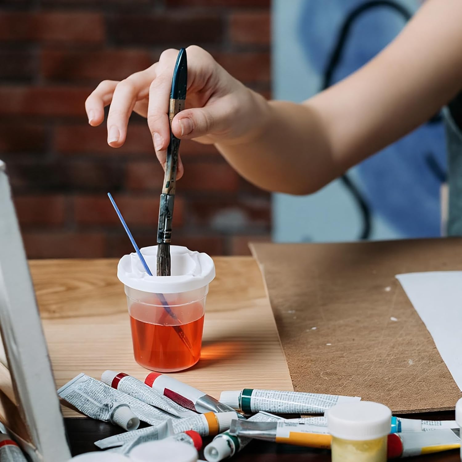 LIQWEI 30 Pack No Spill Paint Cups with Lids for Kids, Reusable Spill Proof Paint Water Cup Plastic Containers for Painting School Classrooms Arts Crafts Supplies (3 x 3 Inch) - Image 4