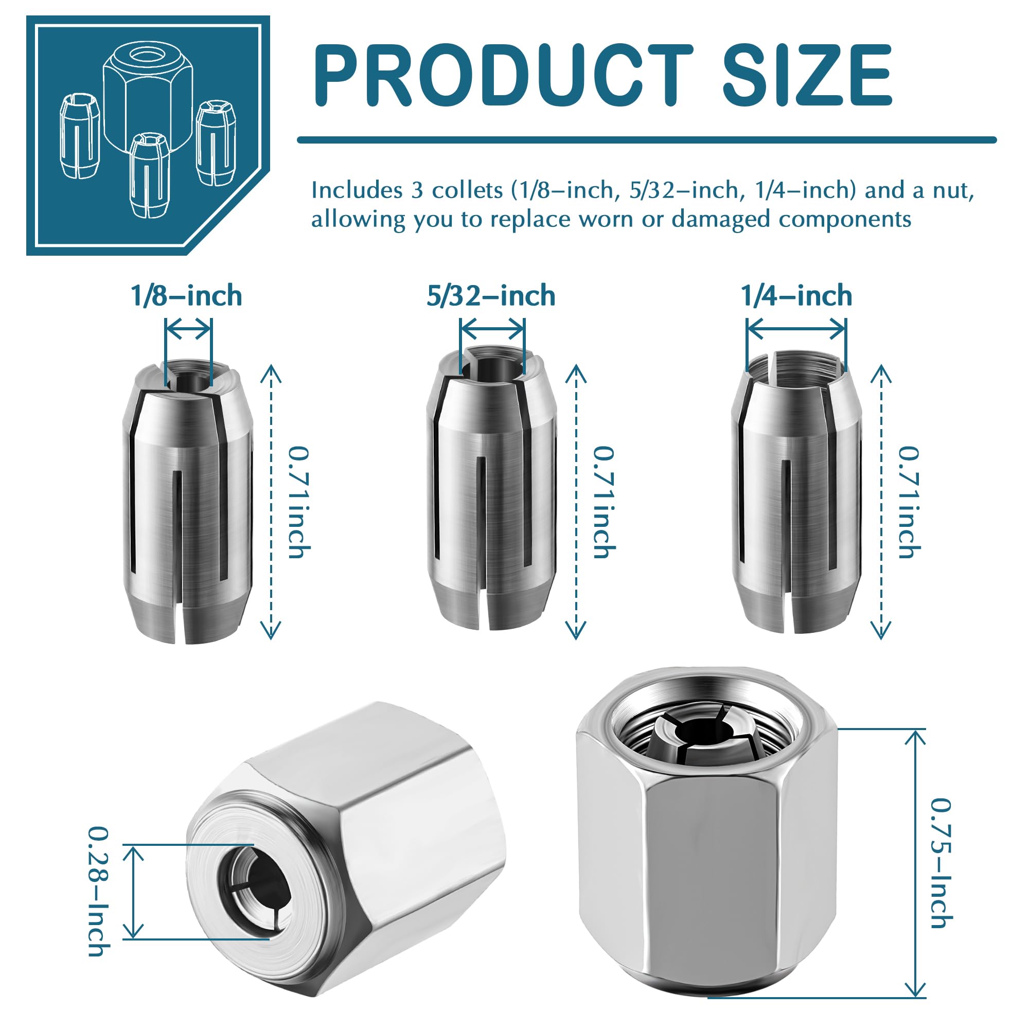 Dreyoo Collet & Nut Kit - Drywall Saw Replacement -2 Dreyoo Collet & Nut Kit - Drywall Saw Replacement -2