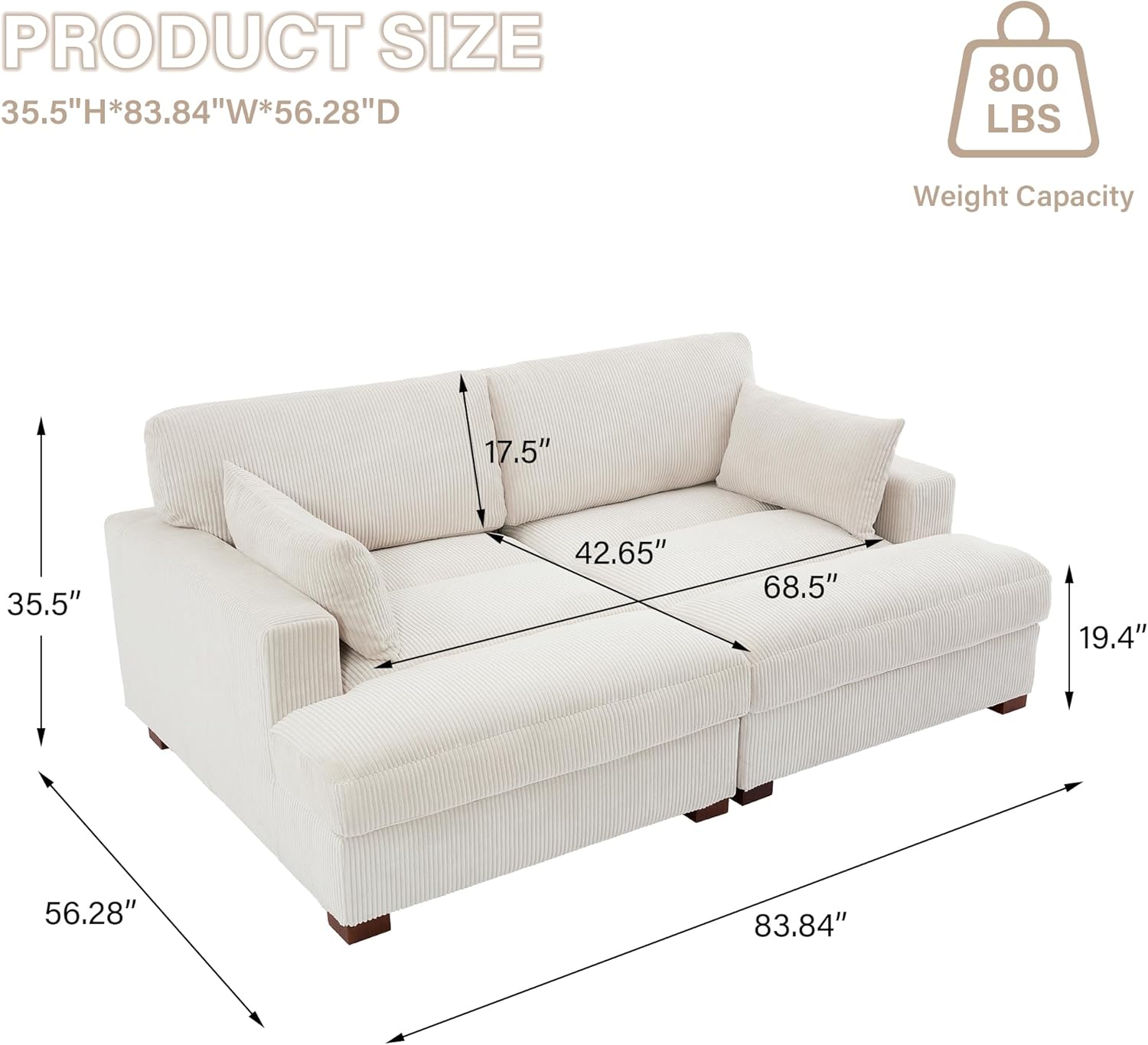 Product dimensions of the DREAMSIDEA Chaise Lounge