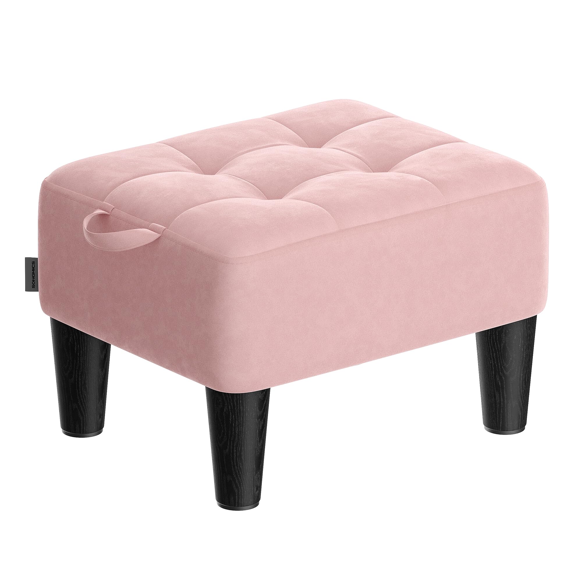 SONGMICS Taburete, Reposapiés, Terciopelo, Acolchado Grueso, Carga hasta 150 kg, para Salón Dormitorio Entrada, Rosa Jalea y Negro Tinta LOM501R01