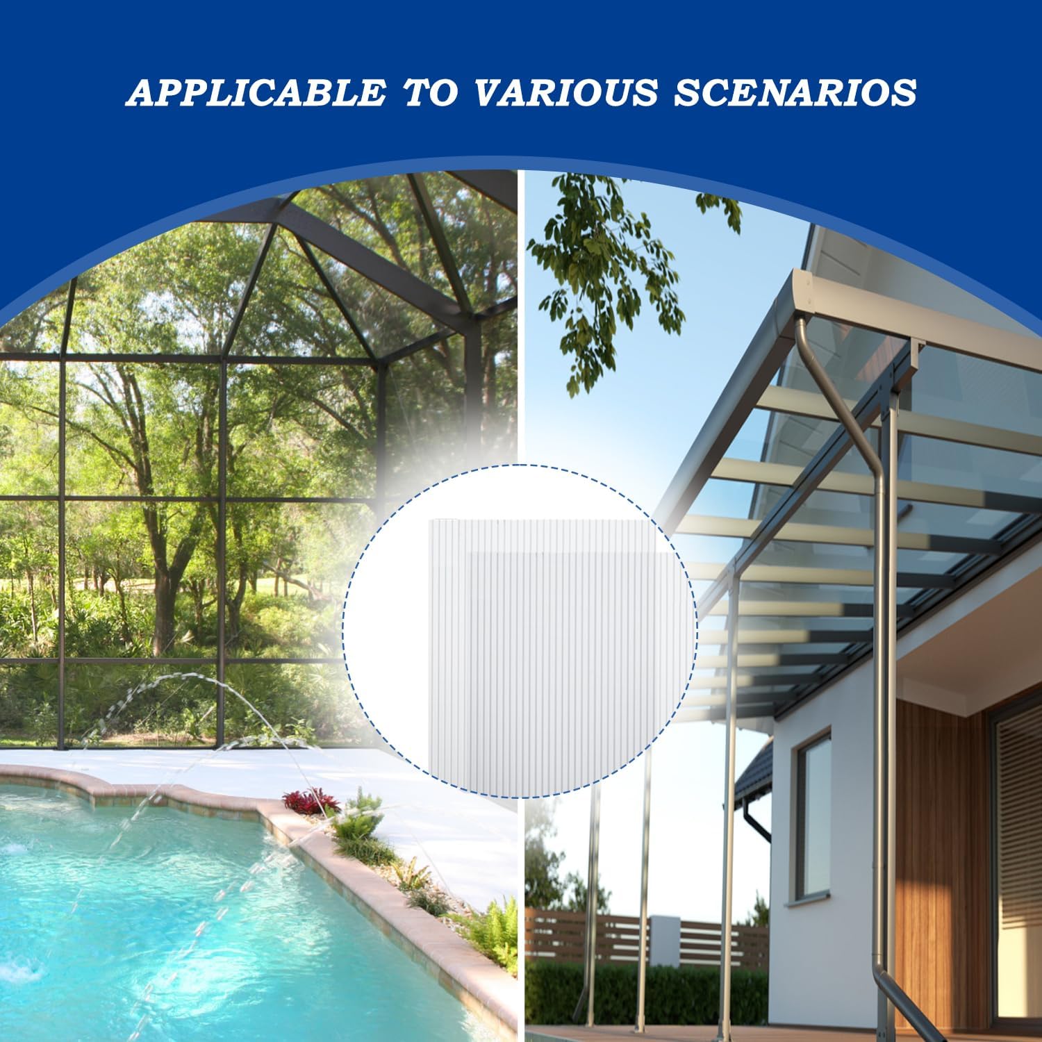 BPS 6Pcs 24'' (W) x 64'' (L) x 0.16'' Polycarbonate Panels, Waterproof UV Protected Reinforced Sheets, Outdoor Greenhouse and Gazebo Covering, Twin-Wall Clear Sheets