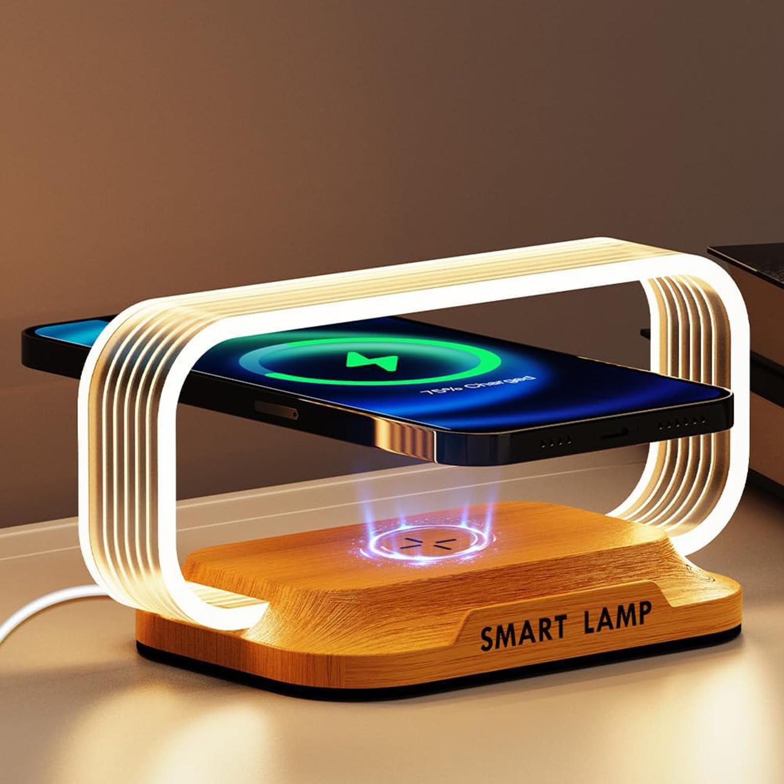 Bedside Lamp with Wireless Charger, Touch LED Nightstand Lamp with USB Port, Dimmable & 3 Colors Temperatures with Clock, Night Table Lamp for Bedroom, Modern Home Office Decor Yellow