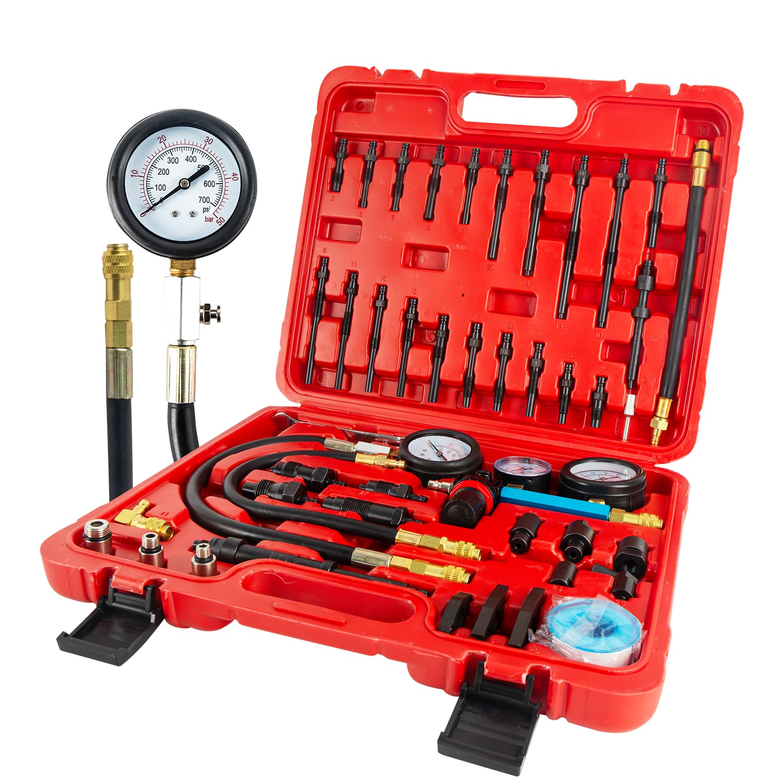 46 piezas profesional Compresión Comprobador de Compresión Compresión Comprobador de Compresión Motor Gasolina Diesel Comprobador de Compresión Cilindro con Dual Gauge Engine para coches, coches