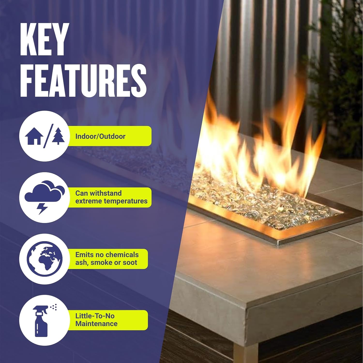 American Fire Products | Fire Glass Beads, 1/2”| Use in Fireplace, Fire Pit or Bowl | for Natural Gas or Propane Fires | Safe Tempered Glass for Outdoor & Indoor | Glacier Ice, 10lb Bag
