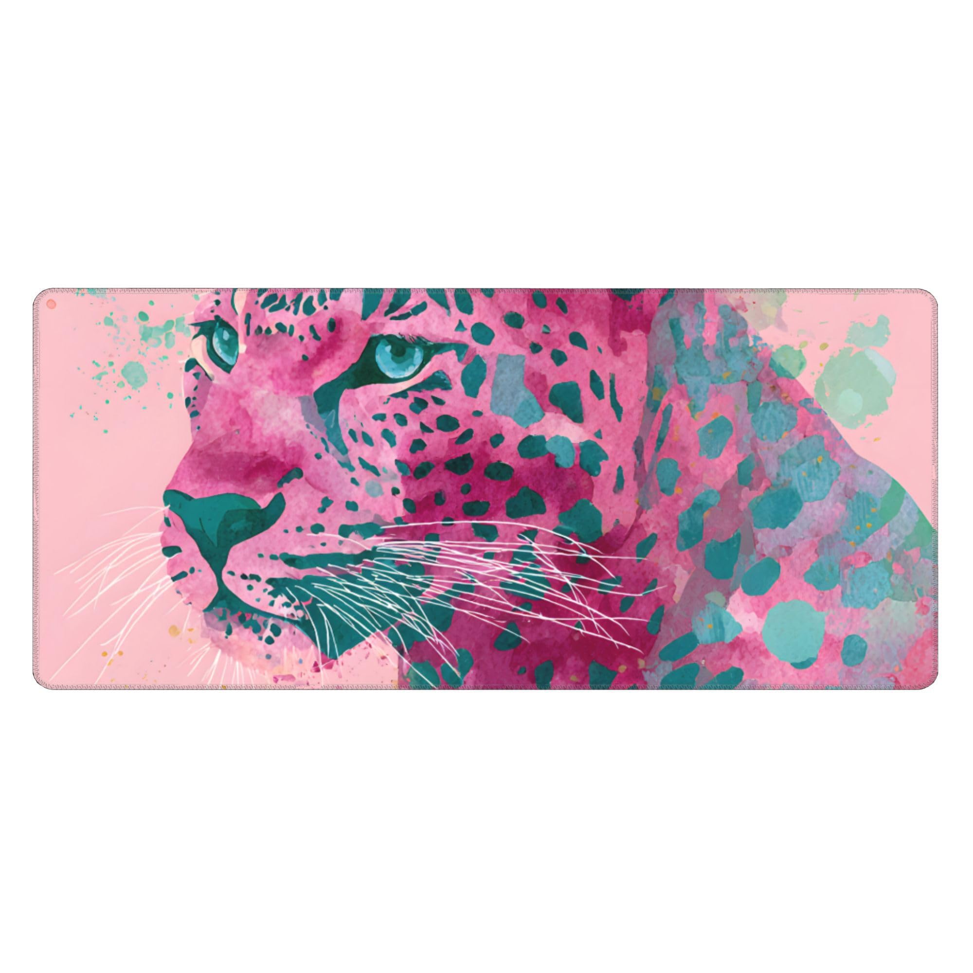Pink Cheetah Print Extended Gaming Mouse Pad, with Stitched Edges Large Mouse Pad Desk Protector, Rubber Base Mousepad Keyboard Mouses Mat for Work Game Office Home- 32" X 12" Inch