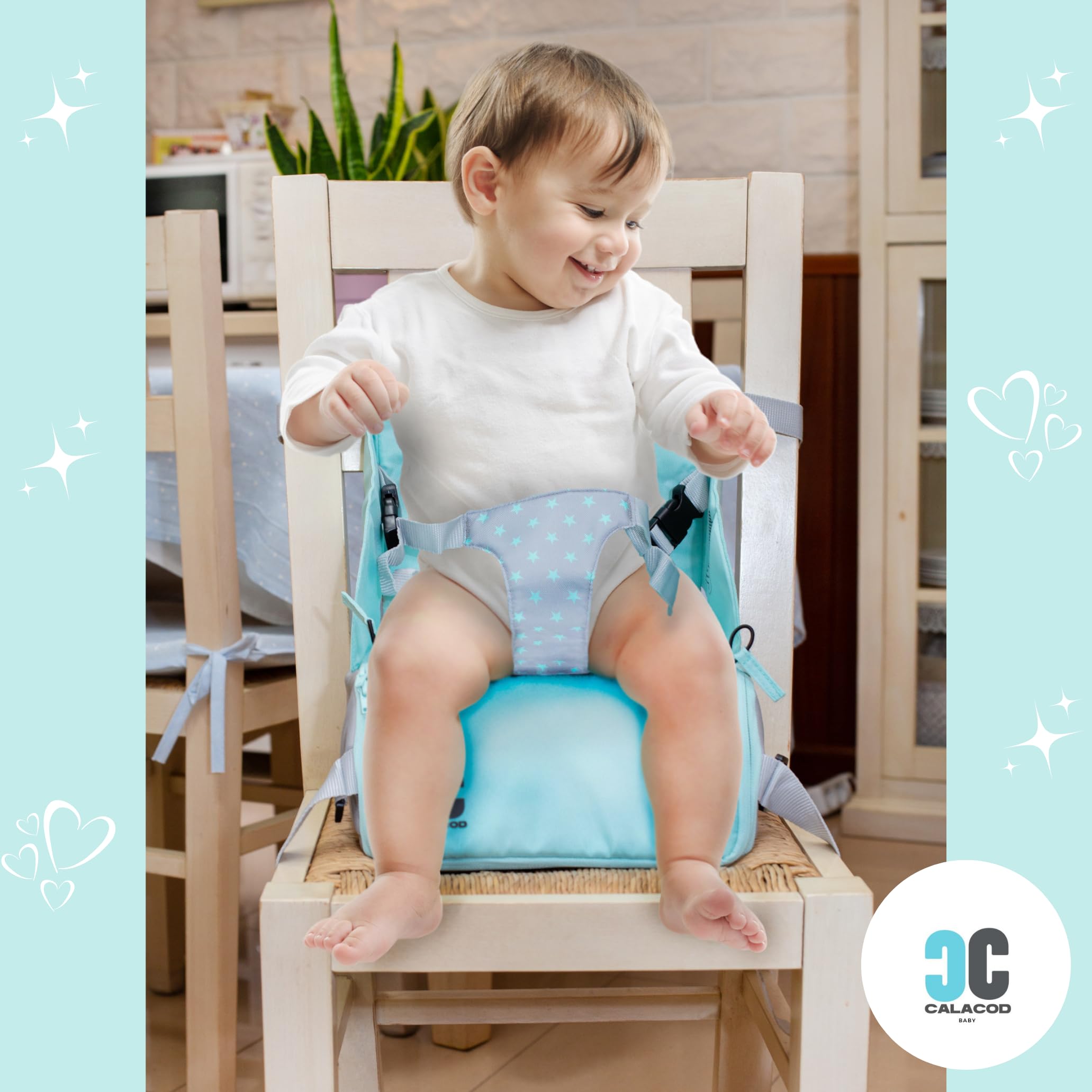 Trona portatil bebe de diseño - 2 en 1: trona de viaje + bolsa de gran capacidad - alzador/elevador de silla para mesa de comer - trona plegable ligera - 6m/3 años (15kg), color UNISEX