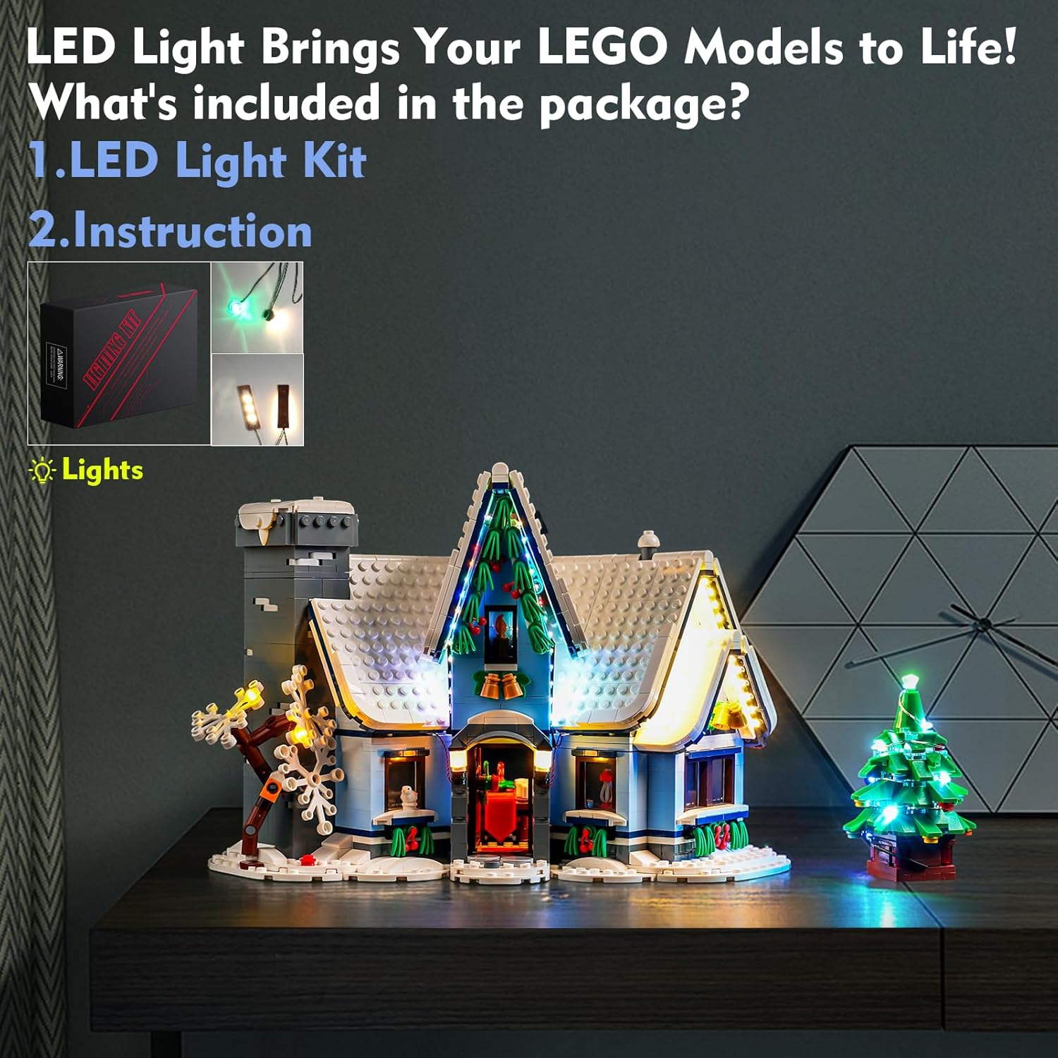 VONADO LED Light Kit Compatible with Lego Santa’s Visit 10293 Christmas House Tree, DIY Creative Lighting Set Accessories Compatible with Lego 10293 Building Set (Lights Only, No Models)