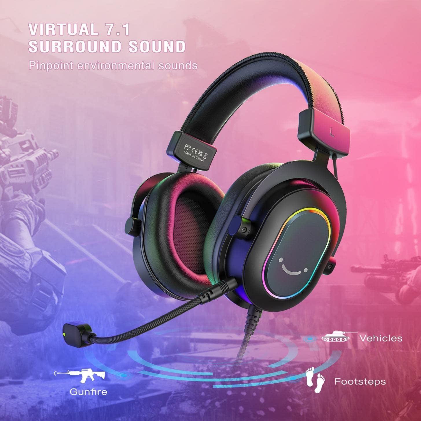 FIFINE AmpliGame Streaming PC Microphone, USB Gaming RGB Headset, Computer Condenser Desktop Mic with Mute, Mic Gain, Wired Headsets with Mic, 7.1 Surround Sound, for Gamer, Youtuber-Pink (A6P+H6)