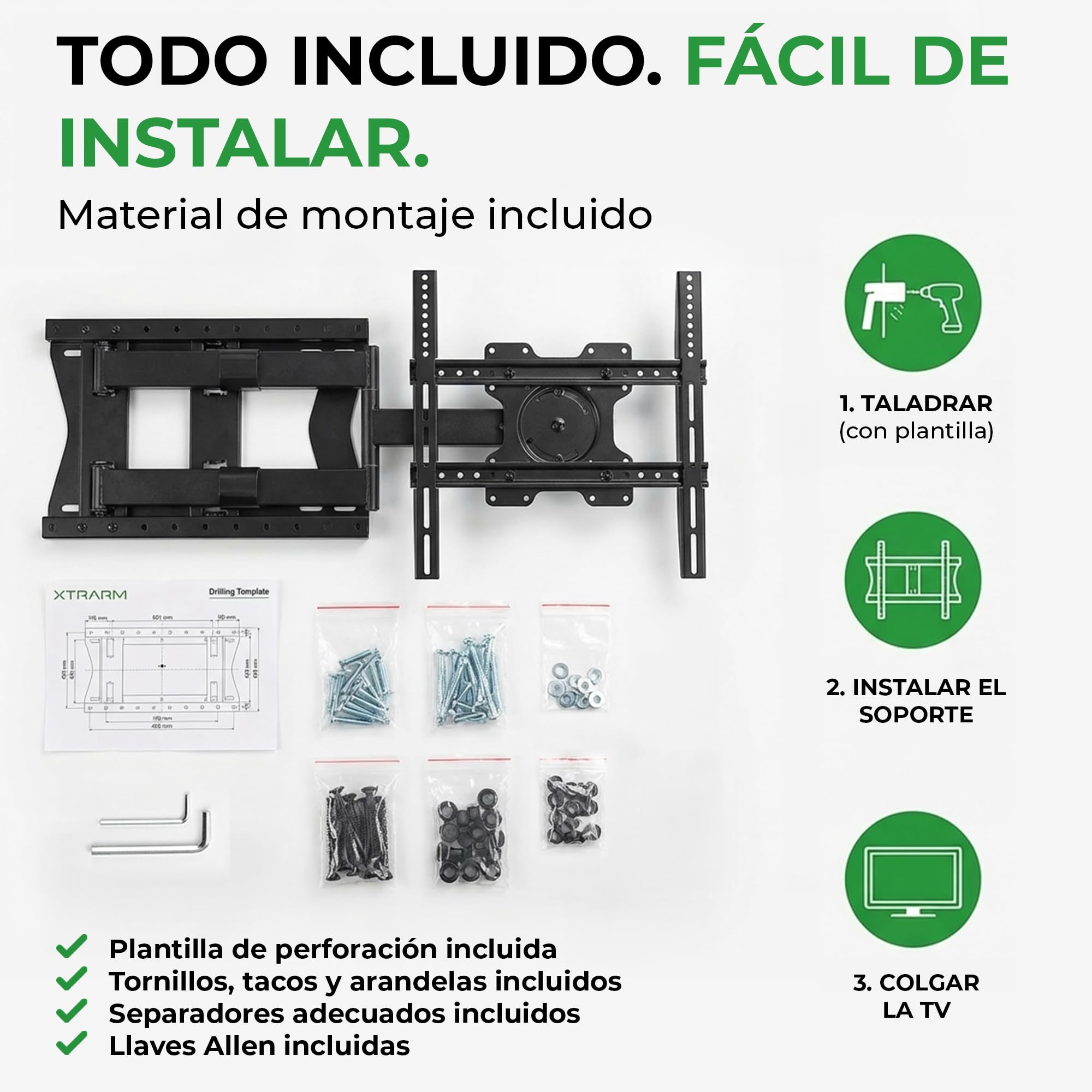 TiTon Flex 80 cm, Soporte de Pared para TV, Girar, Inclinar, TV hasta 60kg, VESA máx.400x400