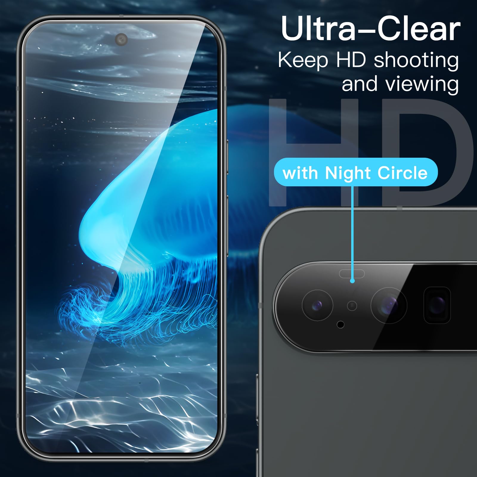 JETech Pellicola Protettiva per Google Pixel 10 con Protezione per Obiettivo della Fotocamera, Compatibile Sblocco Impronta Digitale, Vetro Temperato Film, HD Chiaro, Pacco da 2 Ciascuno