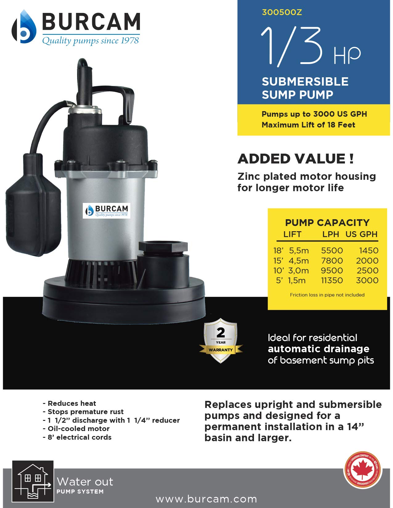 Glentronics, Inc. PS-C11 PHCC 2770 Gallons Per Hour Pro Series 1/3 HP Combination Sump Pump System