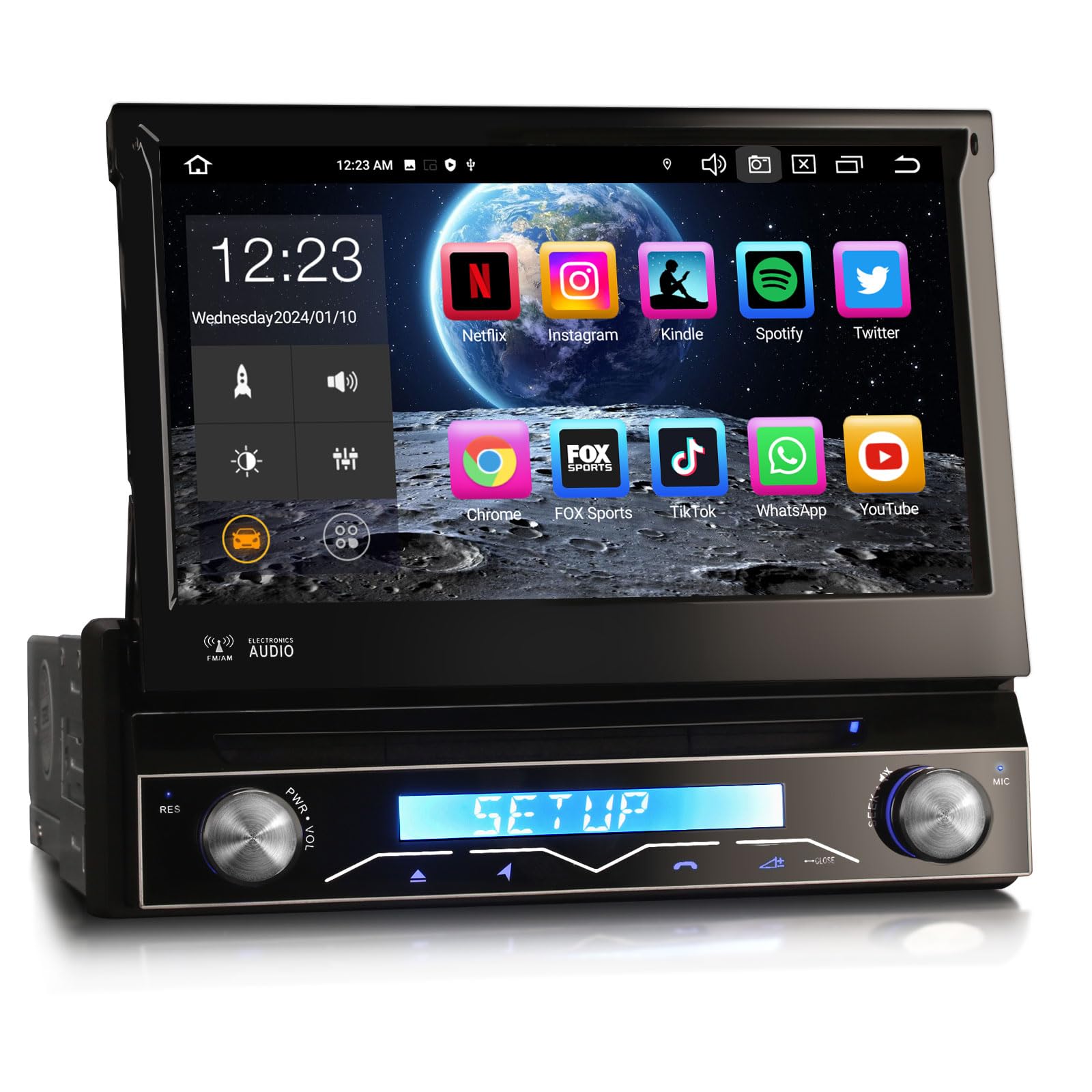 Erisin 8-Cœurs 4Go RAM+64Go ROM Android 14 Autoradio Bluetooth GPS Stéréo 1 din détachable 7 Pouces Écran Tactile Soutien Wilesless CarPlay Android Auto Dab+ FM Radio WiFi 4G OBD2 Lecteur CD/DVD TPMS