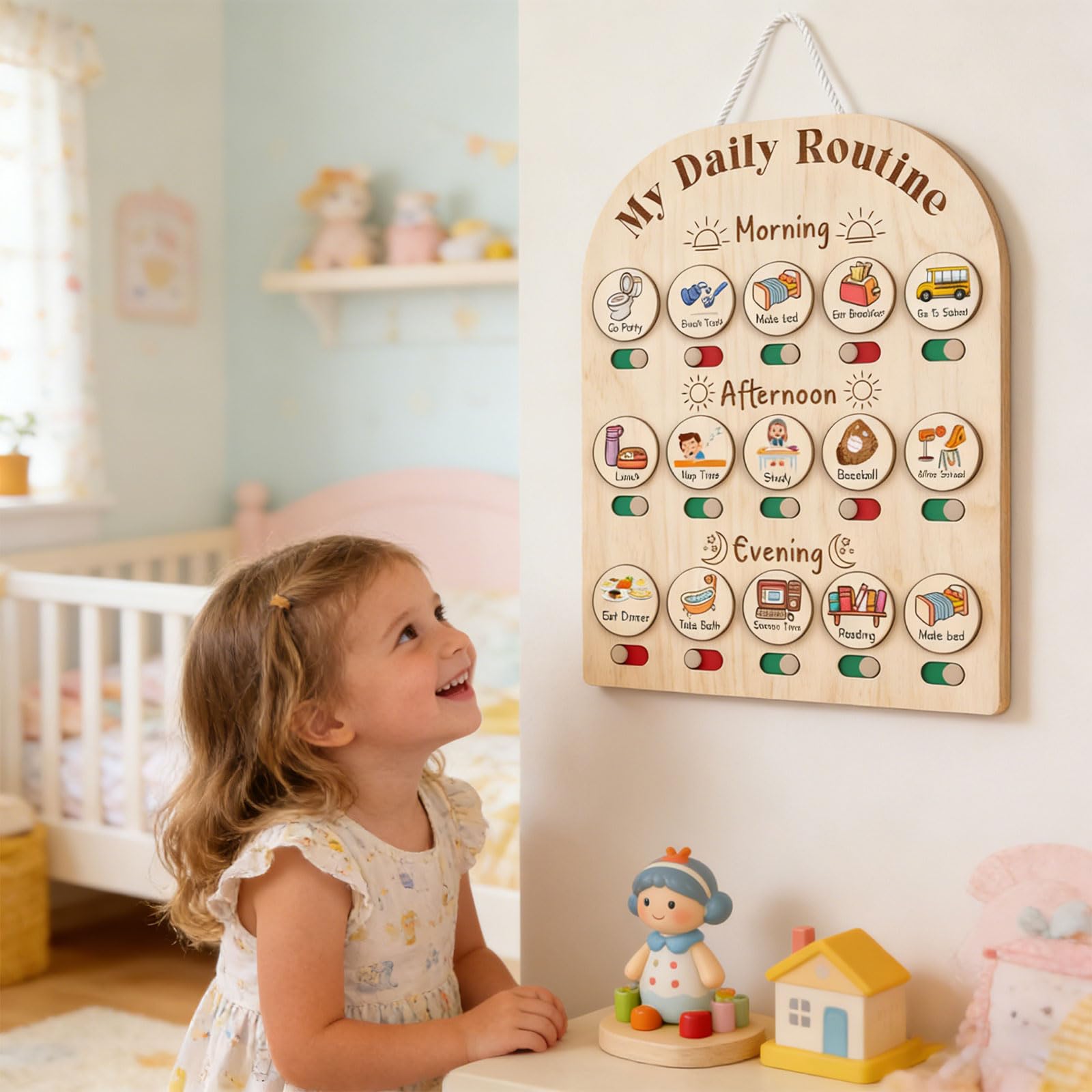 COOLHOOD Tabla de responsabilidad de madera para niños para el seguimiento diario de la rutina y el desarrollo del comportamiento con diseño personalizable