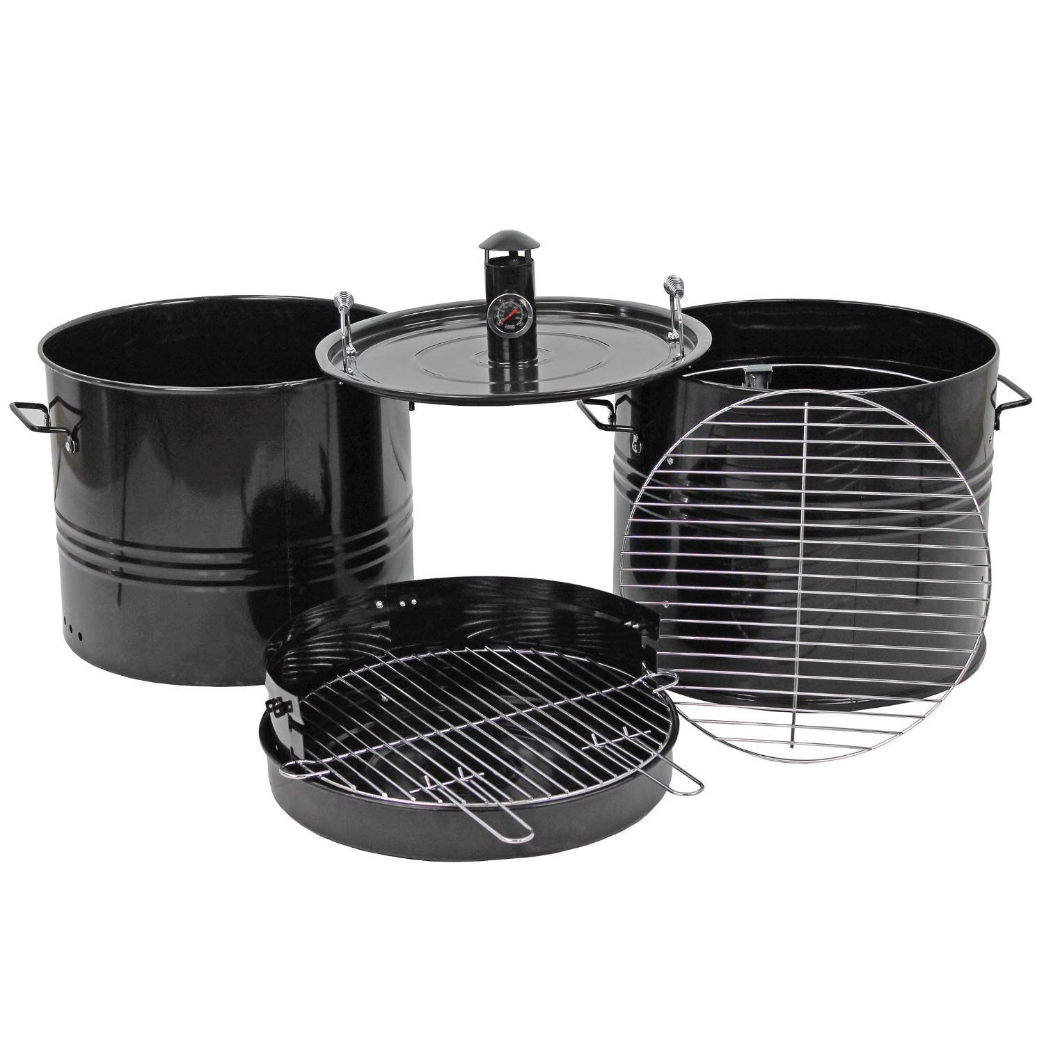 MasterCook - Barbecue A Carbonella Barrel Impilabile In Acciaio Con Termometro E Coperchio, 3 in 1 Multifunzione Grill, Affumicatore E Forno Pizza, Diametro 48 Cm E Altezza 100 Cm