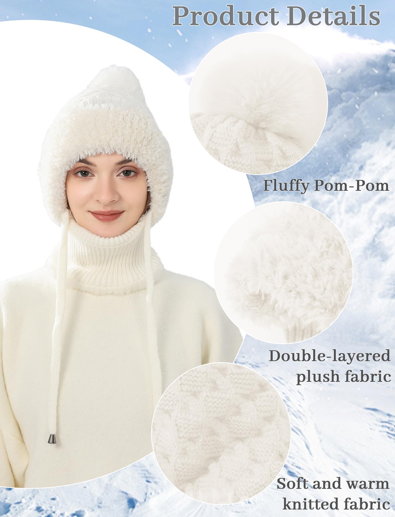 Passamontagna termico lavorato a maglia in pile maschera da sci morbido e caldo cappello invernale con copertura per collo e viso antivento scaldacollo 3 in 1 cappello con cappuccio completo