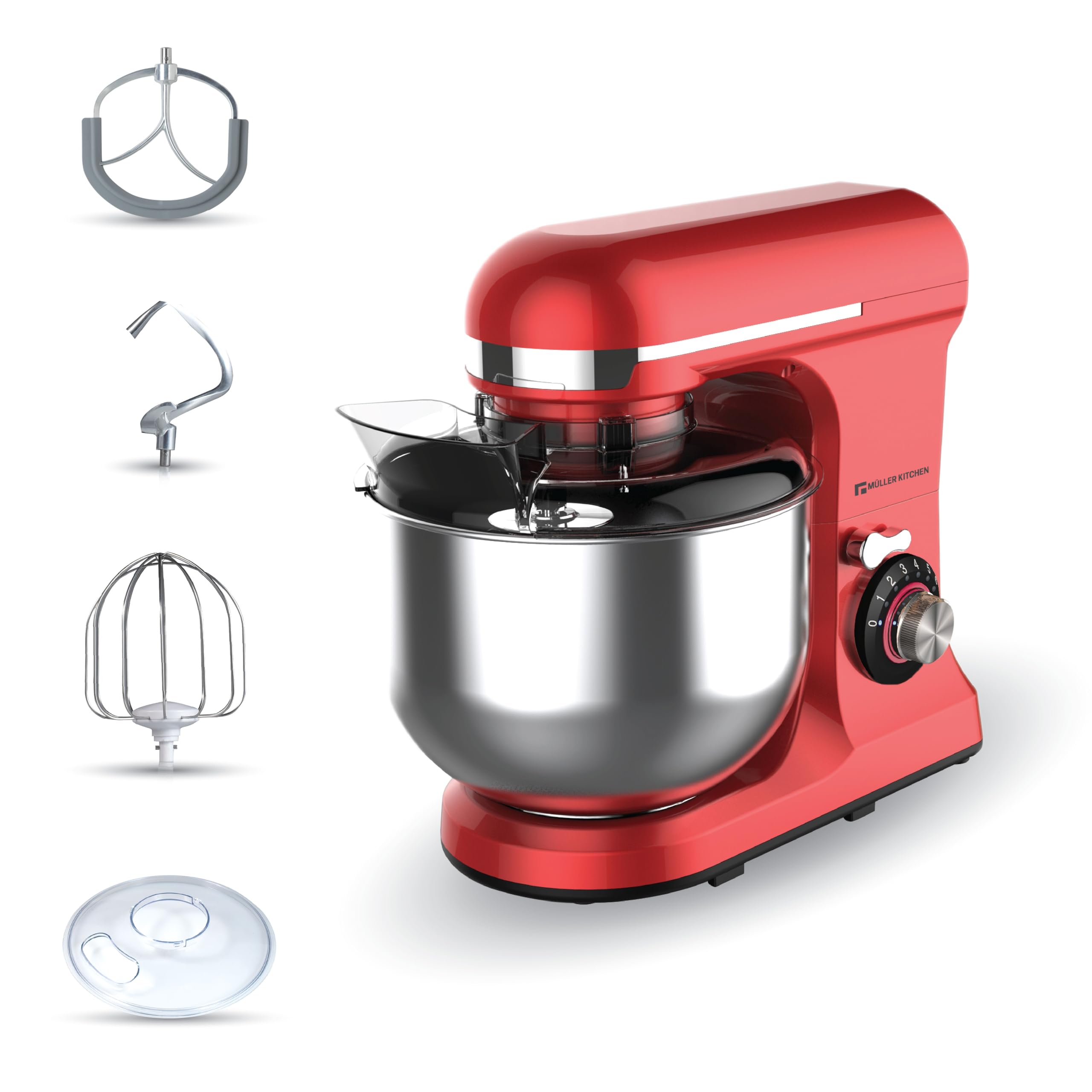 Müller Kitchen MK-6039 Robot de cocina 7L (incluye batidor, gancho para amasar y gancho para agitar, cubierta para el polvo)