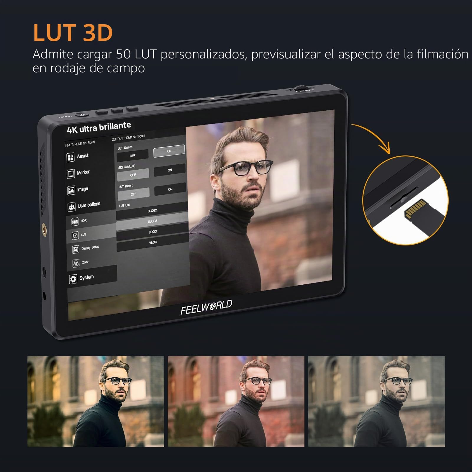 FEELWORLD LUT11H - Monitor DSLR de campo ultrabrillante de 10.1 pulgadas de 2000 nits, con pantalla táctil, forma de onda, LUT F970, kit de instalación y alimentación, salida de entrada HDMI