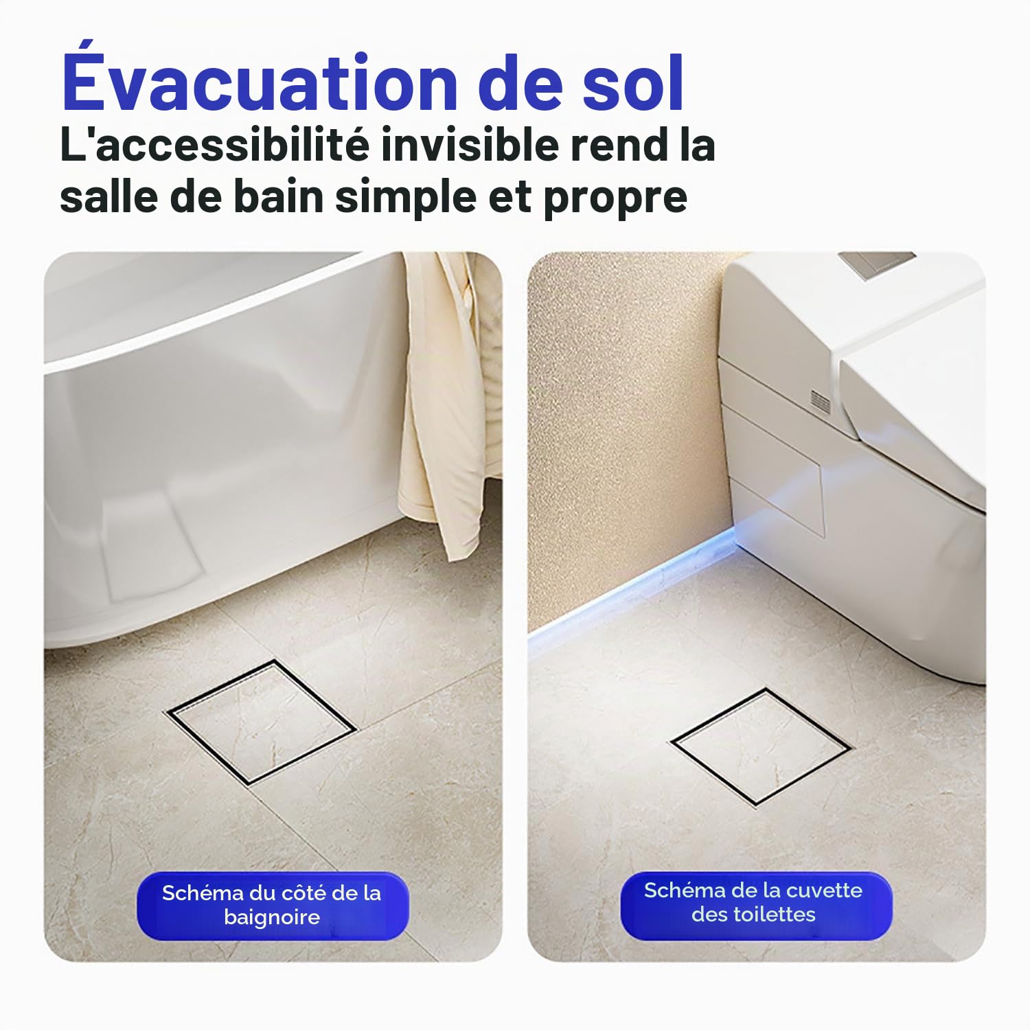 15x15cm Caniveau Douche Italienne,Bonde de Douche,avec Système Anti-odeurs, Filtre à Cheveux et Adaptateur de Vidange 2 en 1