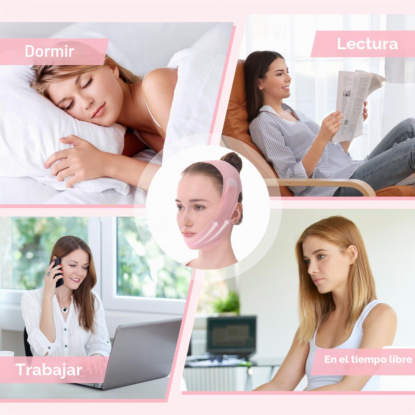 MáScaras Faciales En V, MáScara De Lifting Facial, Correa Reutilizable De Adelgazamiento Facial, Correa De Lifting Facial Ajustable En Forma De V Para Papada Y Piel Facial FláCida, Rosa