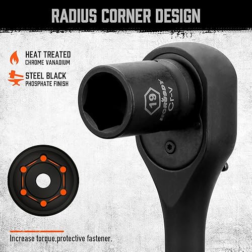Miniatura 6 de HORUSDY Juego de dados de impacto poco profundo de 12 pulgada, SAE de 24 piezas (716"-1") y métricas (0.512-0.945 in), 6 puntos, Cr-V, incluye mango