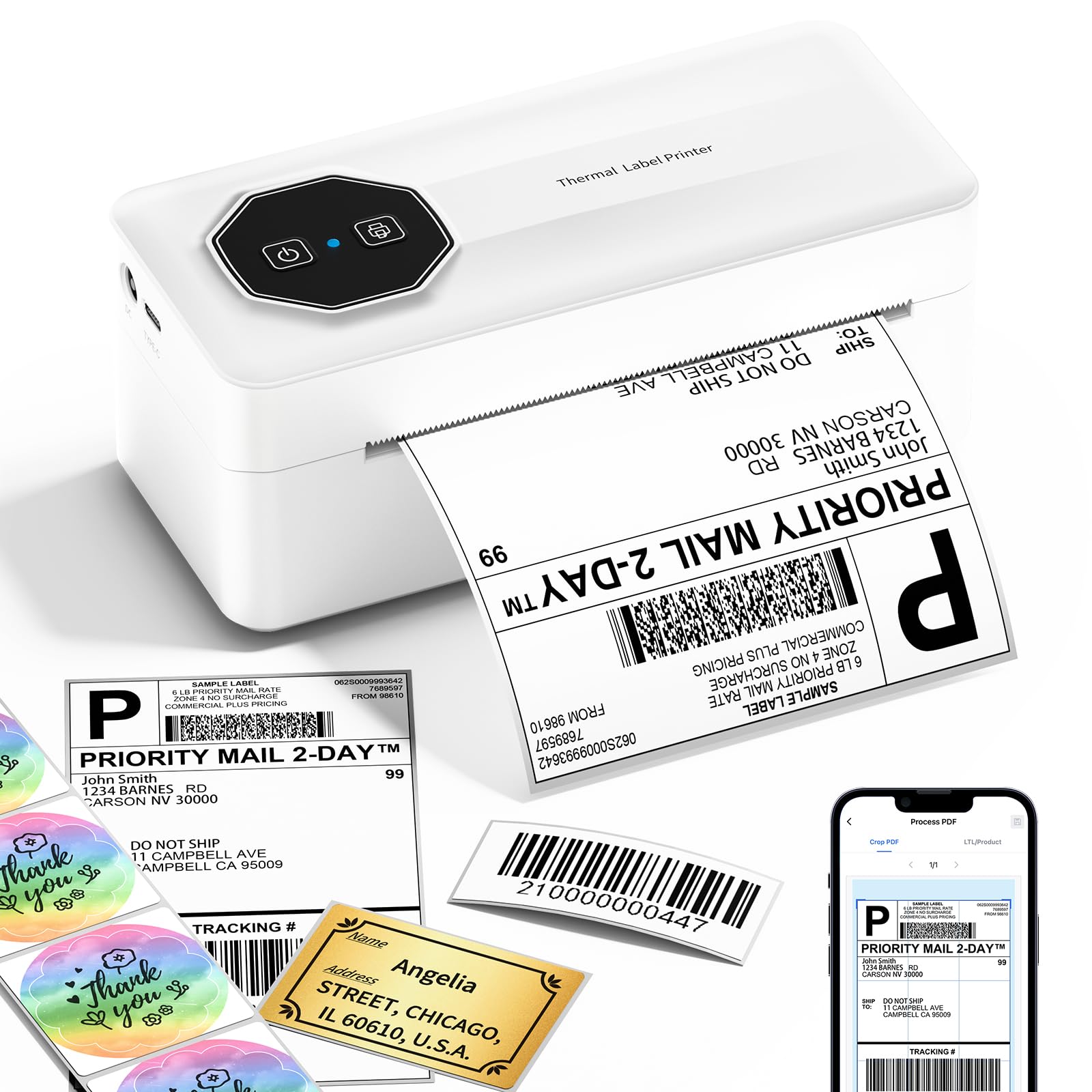 TATTMUSE Stampante per Etichette Termiche, 4x6 Stampante Termica Bluetooth per Etichette di Spedizione, Compatibile con UPS Ebay Amazon