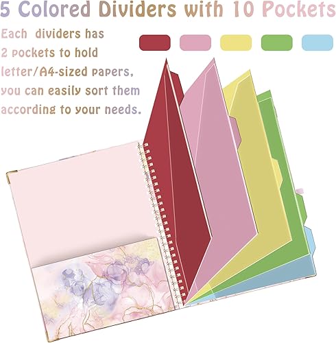 Miniatura 6 de HAUTOCO Folio portapapeles con bloc de notas recargable para tamaño carta (11 x 8.5 pulgadas), 5 divisores con 10 bolsillos, soporte elástico para