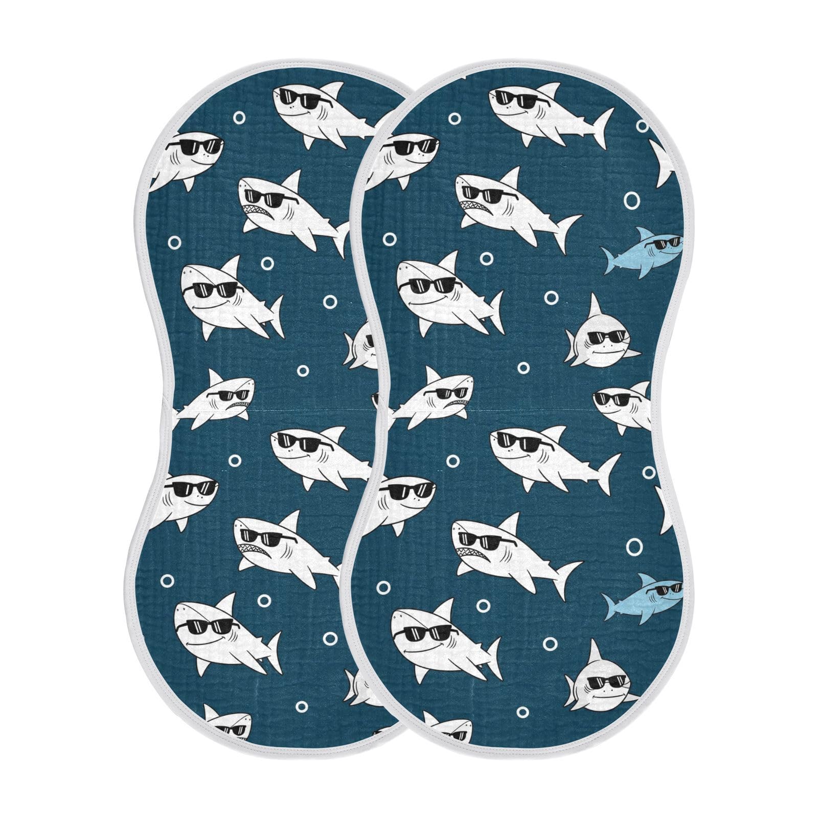 Muslin Burp Cloths Sharks Sunglasses Blue Pattern Cotton Baby Burp Cloths 2 Pack Ultra Absorbent and Soft Spit Up Rags for Newborn Babies Boys Girls 22"x11"