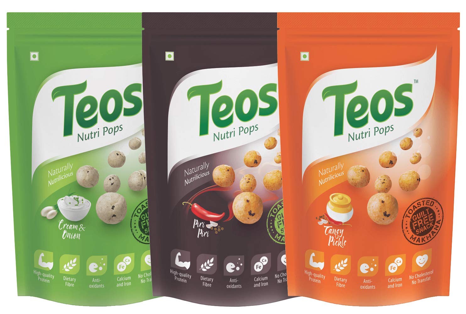 Teos Nutri Pops Roasted Makhana Snacks, Cream and Onion, Piri Piri & Tangy Pickle, Tasty, Healthy & Crispy Munchies, Pack of 3, 195 g. (B083M2Q476) Amazon Price History, Amazon Price Tracker