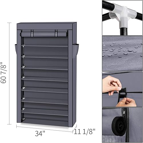 Miniatura 9 de Zapatero de 10 niveles con cubierta a prueba de polvo, organizador de armario de almacenamiento de zapatos, fácil de montar, para unos 50 pares,