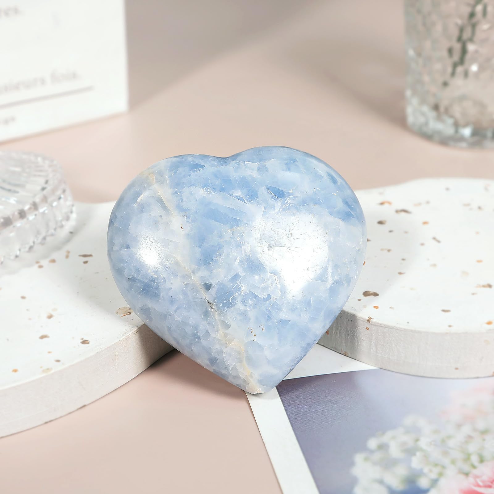 Nupuyai Natural Blue Celestite Crystal Heart Stone, Polished Worry Palm Stone Anxiety Relief - Image 3