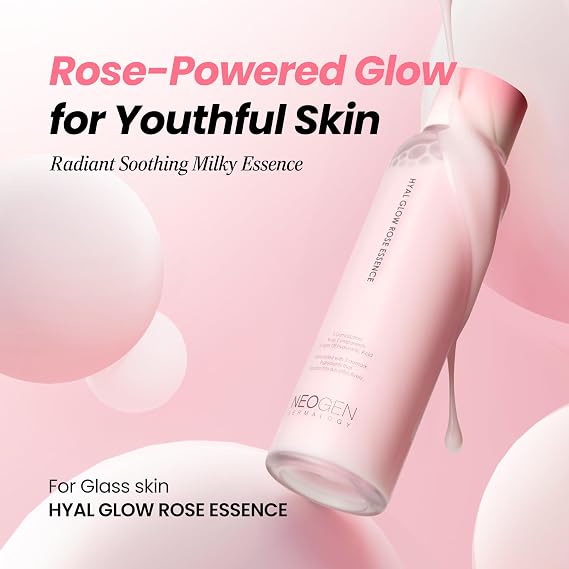 DERMALOGY by NEOGEN Hyal Glow Rose Essence, Milky Toner - 74% Damask Rose Water Hydrating Essence with 8 Types of Hyaluronic Acid for Dewy, Plump, Glowing Skin, Korean Skin Care 5.41 oz (160ml)