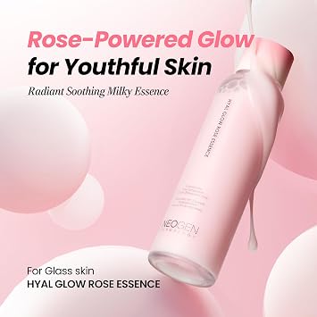 DERMALOGY by NEOGEN Hyal Glow Rose Essence, Milky Toner - 74% Damask Rose Water Hydrating Essence with 8 Types of Hyaluronic Acid for Dewy, Plump, Glowing Skin, Korean Skin Care 5.41 oz (160ml)