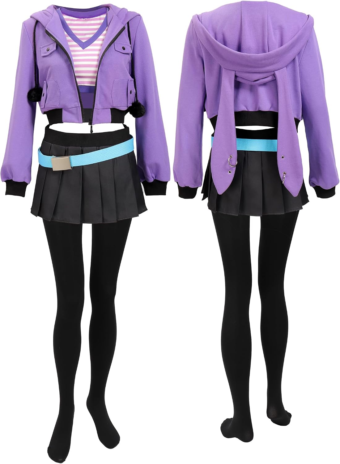 C-ZOFEK Women's Purple Anime Cosplay Costumes Outfit with Belt and Headwear Halloween Party image 5