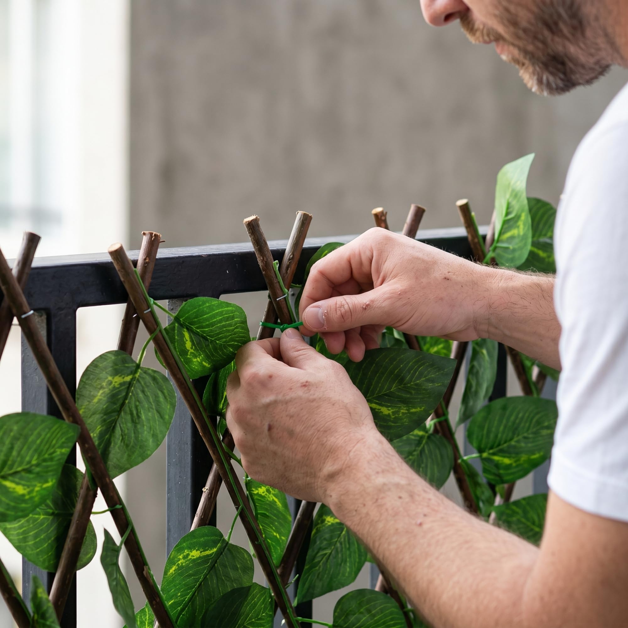 Celosia para Terraza Exterior Extensible 100x200cm de Madera y Hoja Potos Incluye Bridas – Decorativa, Resistente y Versátil – para Jardín, Balcón y Terrazas