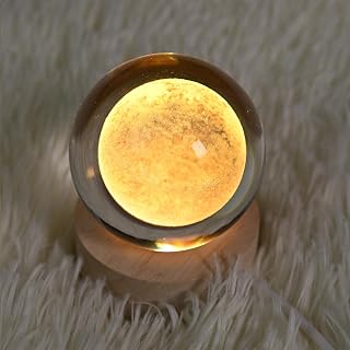 2.36 Inch 3D Galaxy Crystal Ball Night Light Lamp with Wooden Base, Warm Glow LED Mood Night Light, Gift for Boys, Girls, and Teens (Lunar)
