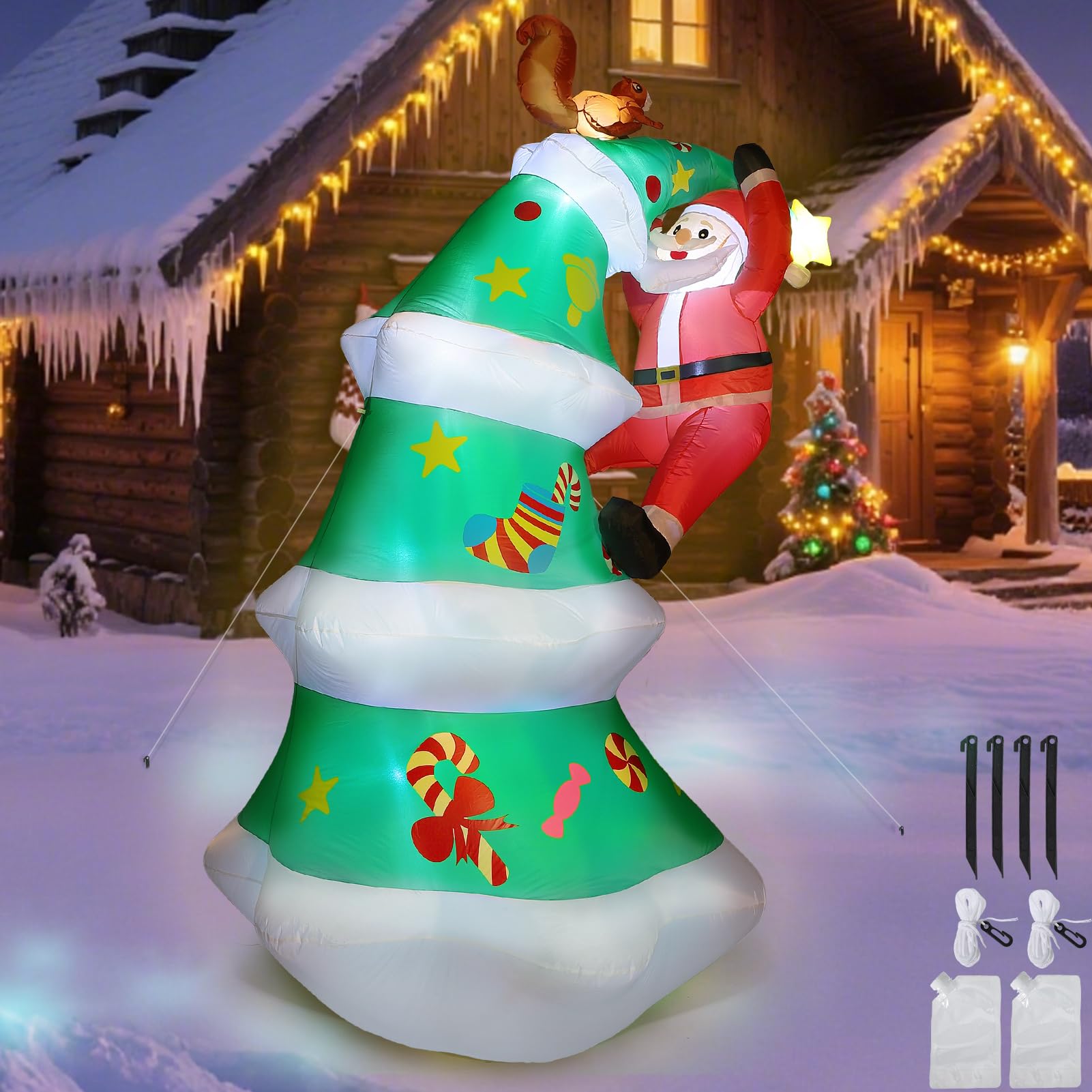 HAUSPROFI Inflatable Christmas Tree 8FT Giant Xmas Inflatable Outdoor Santa Claus with LED Lights, Party Decorations for Indoor Outdoor Holiday Garden Patio