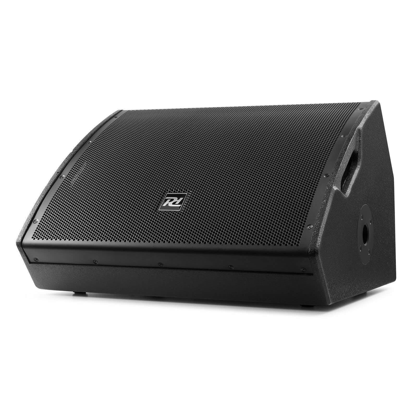 Power Dynamics PDY215SM Boden Monitor 800 Watt, aktiver Bühnen Monitor, Active Stage Lautsprecher- 400W RMS Bi-Amp 2-Way Wedge Speaker, integriertem Mixer für Live-Musik & DJ-Auftritte, Schwarz