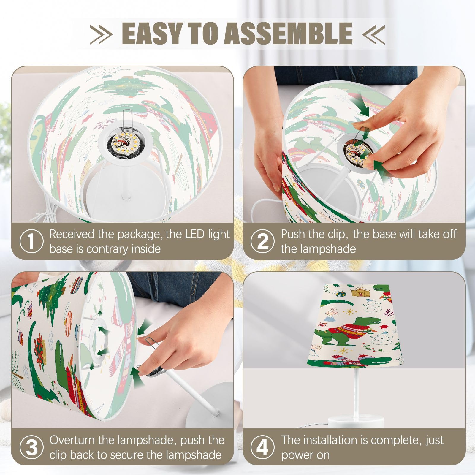 Mnsruu Lámparas de mesita de noche con puertos USB, lindas lámparas de escritorio de dinosaurio de Navidad para dormitorio, sala de estar, oficina, M