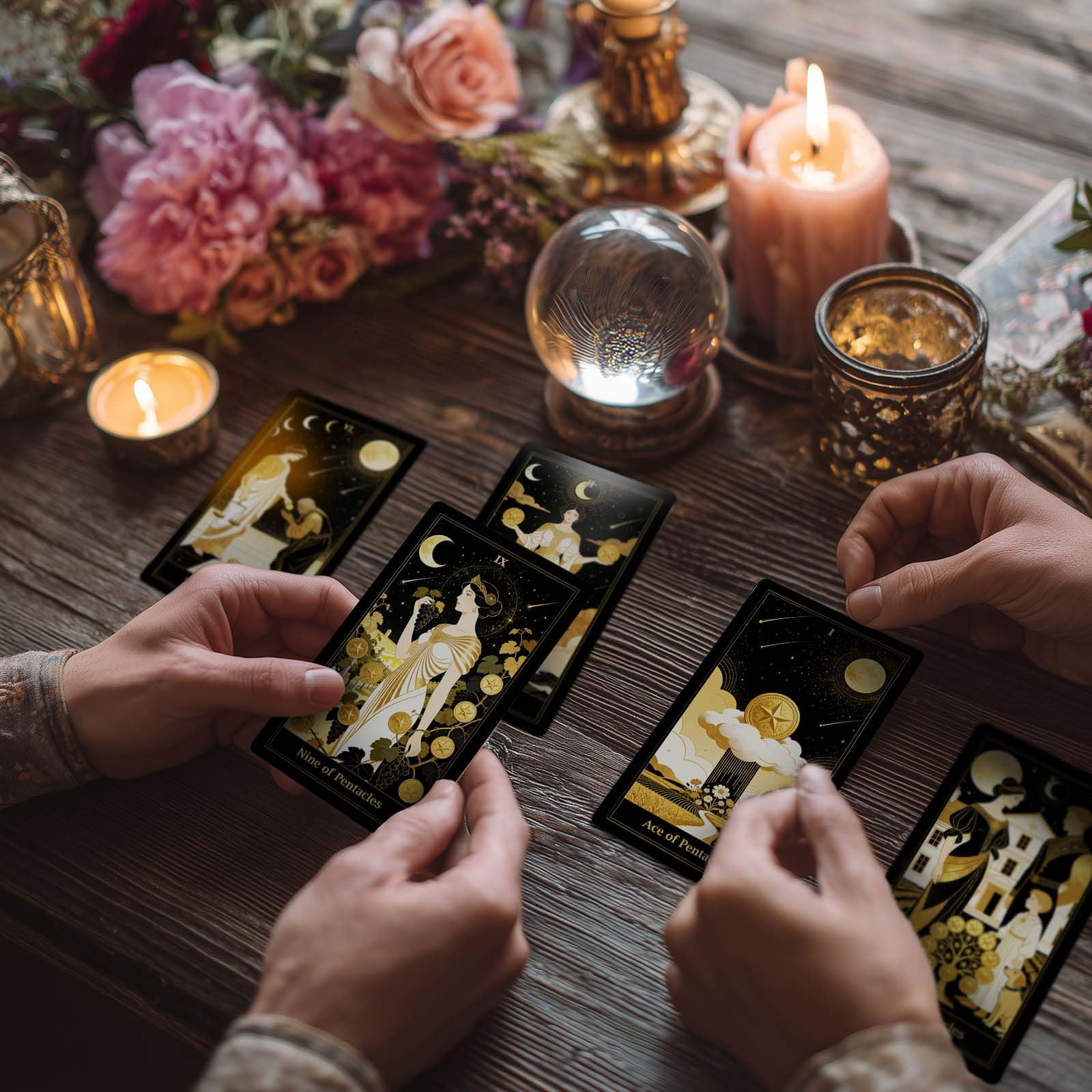 Powerful Cartes de tarot Black Gold Moon Phase - 78 jeux de tarot pour