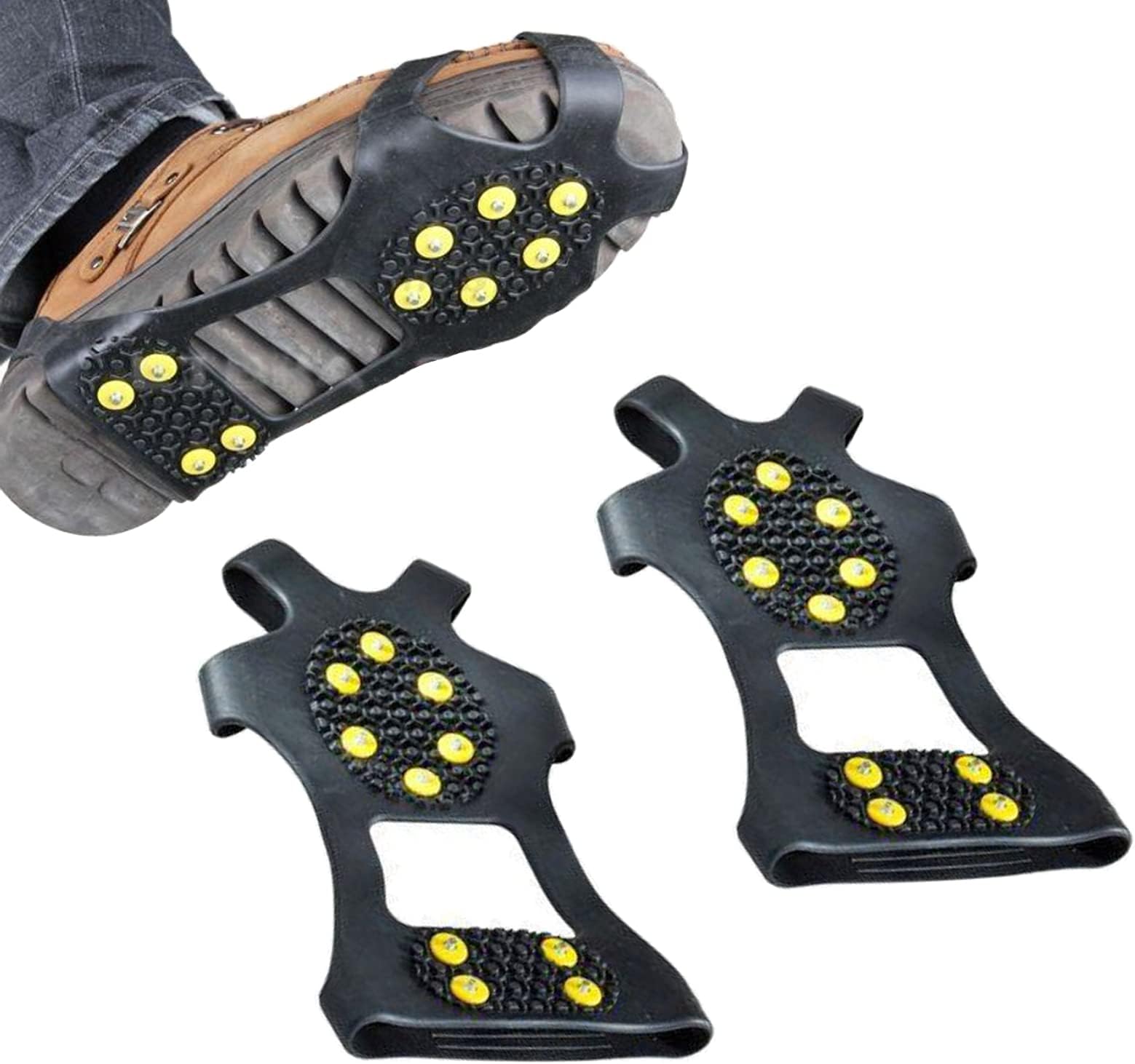 Ice Snow Grippers Anti Slip Grips Crampons Ice Cleats Traction for Boots Shoes,Ice Snow Winter Non-slip Shoes Grips Cover 10-Stud Slip-on Stretch Footwear