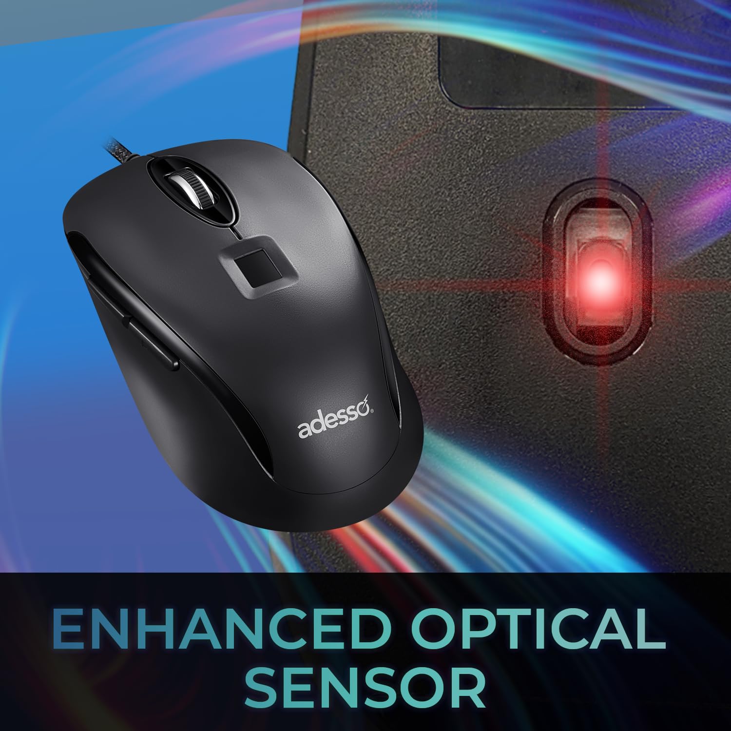 Adesso iMouse F1 - Ratón USB con cable y lector de huellas dactilares 1200 DPI Cifrado AES 256 Biométrico Seguridad Windows Hello Compatible con TAA Cumple con la normativa TAA Fabricado en Taiwán