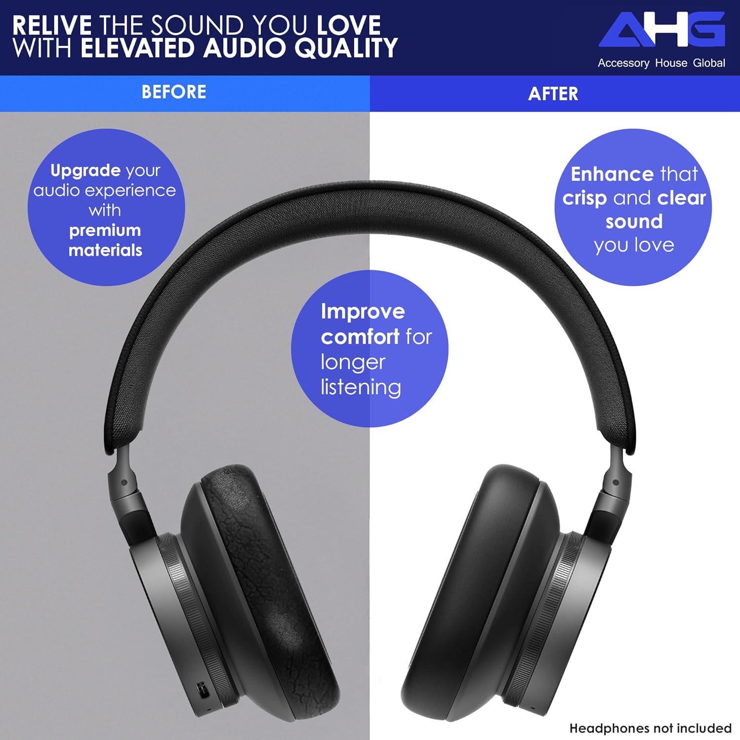 AHG Accessory House Global Upgraded Replacement Beoplay h95 Ear Pads Cushions Compatible with Bang & Olufsen Beoplay H95 Headphones (Black). Sheepskin Leather/High-Density Foam/Strong Magnet