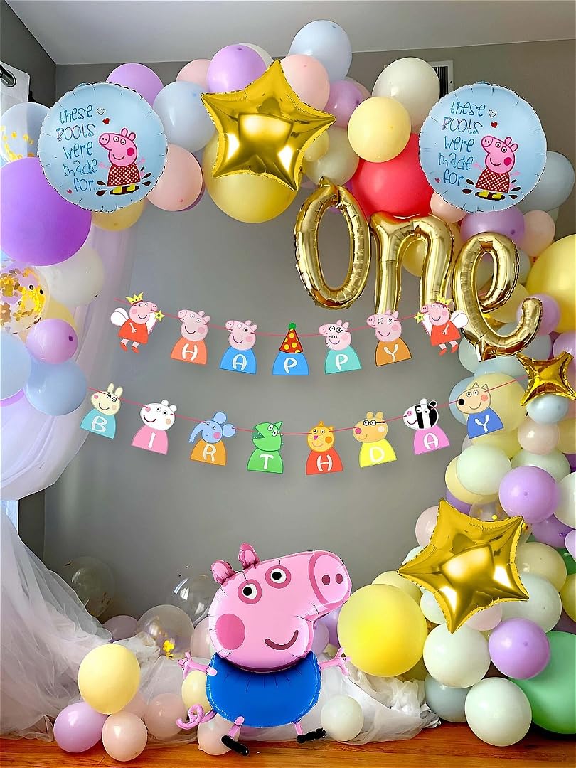 SpecialYou.in Peppa Pig Birthday Decoration Theme, 1st Birthday Decoration For Boys, Pastel Balloons For Decoration, Foil Balloons For Birthday Decoration- 60 Pieces