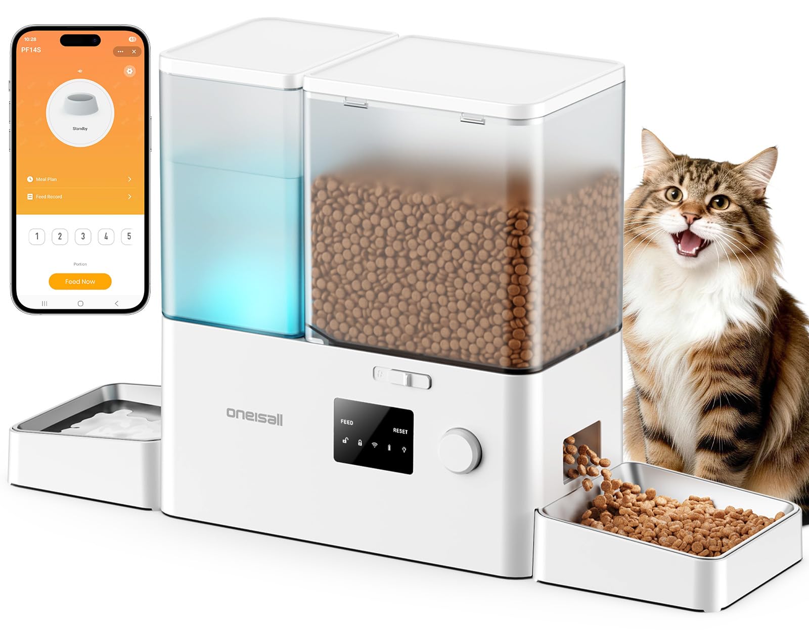 Photo 1 of oneisall WiFi Automatic Cat Feeder and Water Dispenser, 2-in-1 Timed Cat Feeder and Gravity-Fed Water System, 36Cups/8.5L Large Capacity Pet Feeder, Easy-Clean Dry Food Dispenser with APP Control