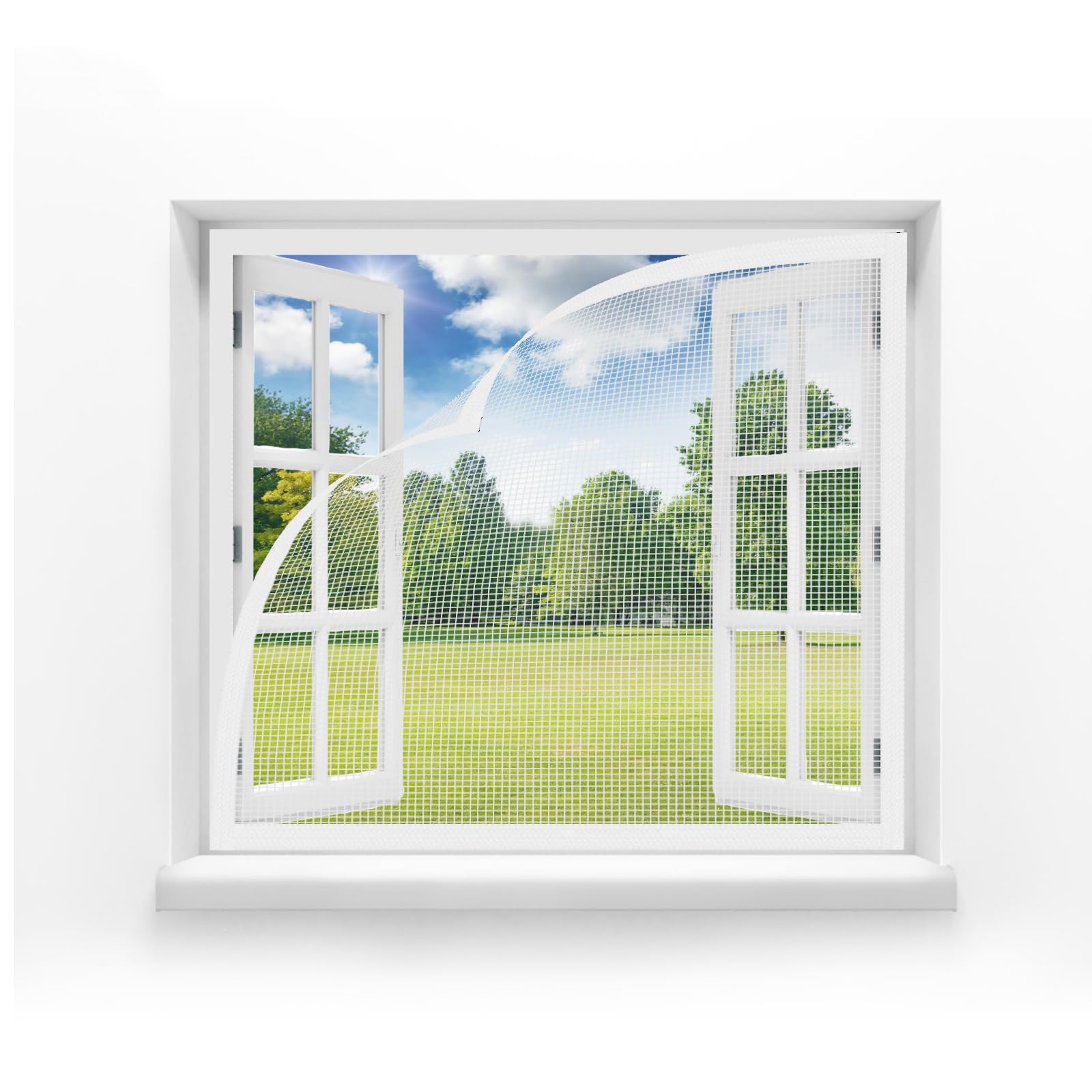 MAGICDOOR Fly Screens for Windows 80x160cm, Fibreglass Without Magnet Anti Mosquito Curtain Heavy Duty Mesh Automatically Close Breathable Fly Net for Window for Bedroom Living Room Balcony-White