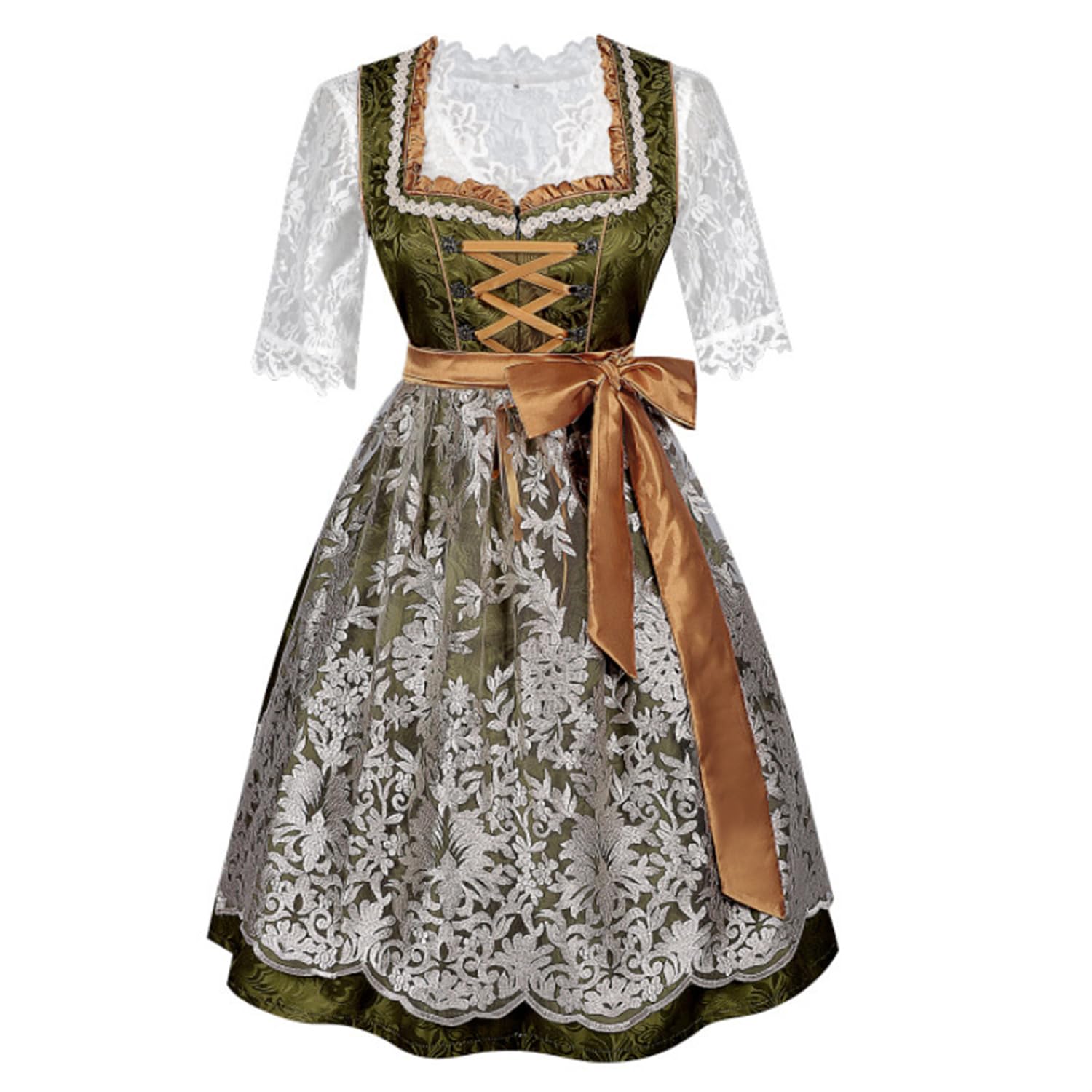ORANDESIGNE Dirndl Damen Midi Trachtenrock Trachtenkleid Oktoberfest Dirndlkleid Trachtenmode