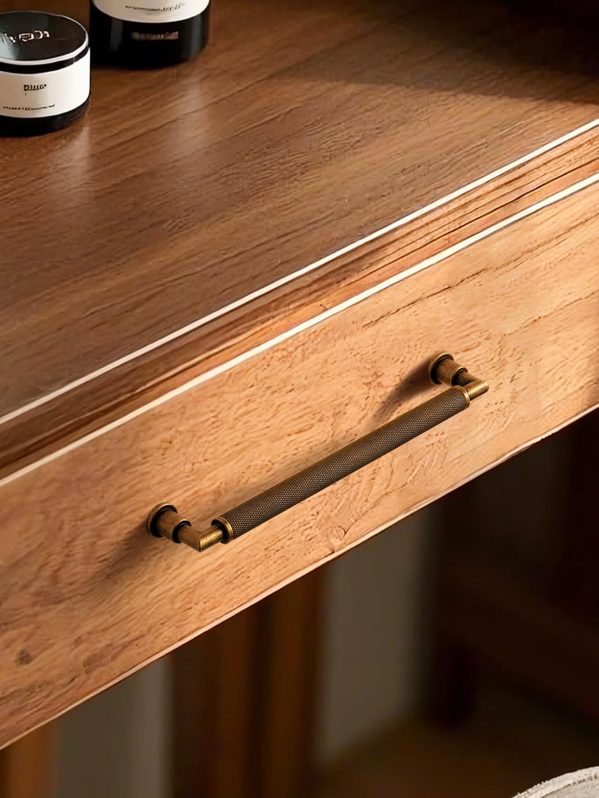 5 Pezzi Maniglie da Mobile in Ottone Antico, Distanza Fori 160mm, Zigrinate Stile Vintage per Cassetti, Bagno e Cassettiera - Barra in Lega di Zinco