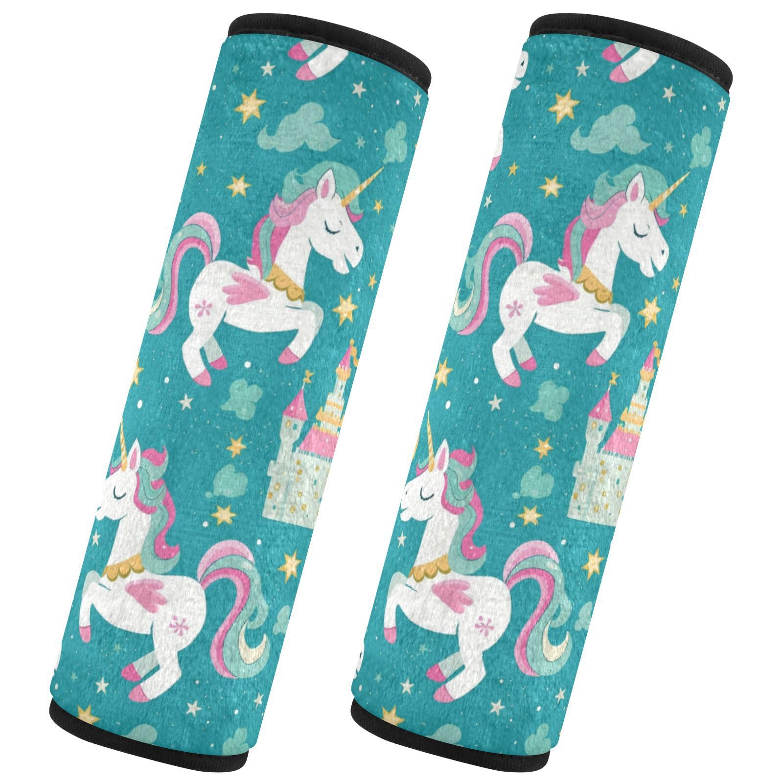 Seat Belt Covers 2 Pack Cute Unicorns Car Seat Strap Covers Super Soft Castle Stars Car Seat Neck Cover for Boys Girls Adults Babies M